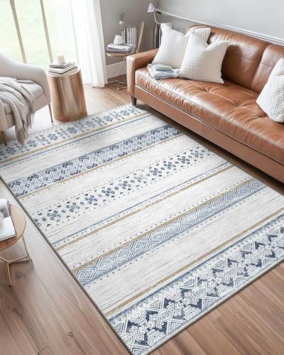 DEFYNEE Teppich Wohnzimmer 180x270 cm, Kurzflor, rutschfest und Weich, Für Wohn-, Schlaf- & Kinderzimmer, Blaubraun von DEFYNEE