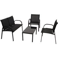 Arona: Lounge Set 4-teilig (2x Loungesessel, 1x Loungesofa 2-sitzer, 1x Loungetisch 80x45cm) Gestell Stahl schwarz, Bezug Kunstgewebe schwarz, von DEGAMO