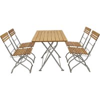 Biergarten - Garnitur münchen 5-teilig (4x Stuhl, 1x Tisch 70x110cm eckig), Flachstahl verzinkt + Robinie von DEGAMO
