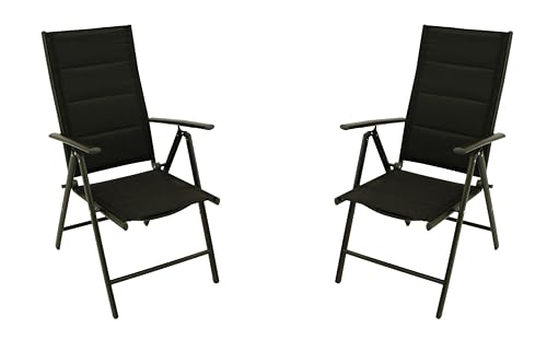 DEGAMO 2X Klappsessel ALMERIA, Alu anthrazitfarben + Textilgewebe gepolstert schwarz, 7-Fach verstellbar, wetterfest, Outdoor von DEGAMO