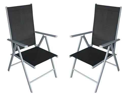 DEGAMO 2X Klappsessel Ravenna Alu Silbergrau + Textilgewebe schwarz, 7-Fach verstellbar, wetterfest, Outdoor von DEGAMO