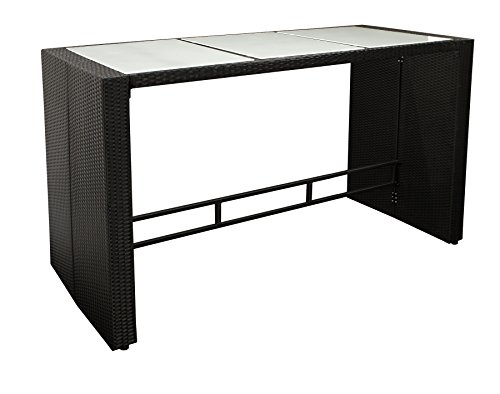 DEGAMO Stehtisch Bartisch Davos 185x80cm, Höhe 110cm, Metallgestell + Polyrattan schwarz, Tischplatte Glas, Outdoor von DEGAMO
