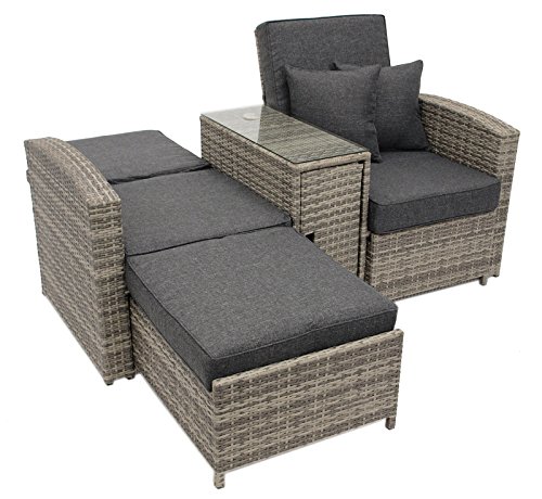 DEGAMO Doppel-Funktionsliege Gartensofa Matera, Aluminiumgestell + Polyrattangeflecht grau Bicolor, Polster grau, Rückenteile verstellbar von DEGAMO