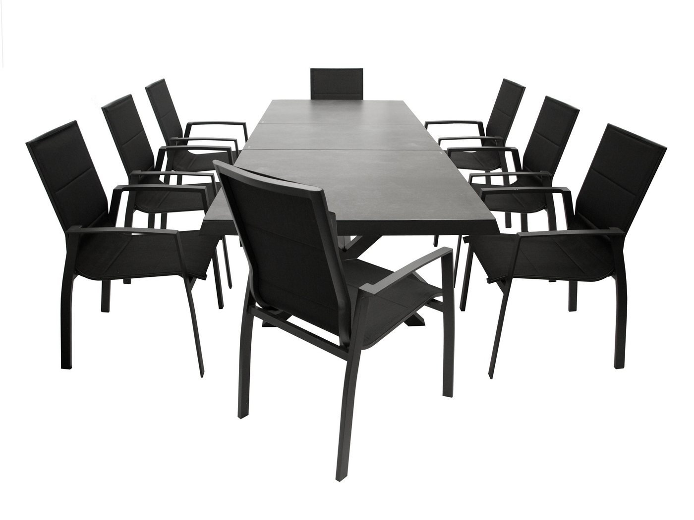 DEGAMO Garten-Essgruppe ALMADA 9-teilig, 8x Stapelsessel, 1x Ausziehtisch 180/240x100cm, Aluminium anthrazit von DEGAMO