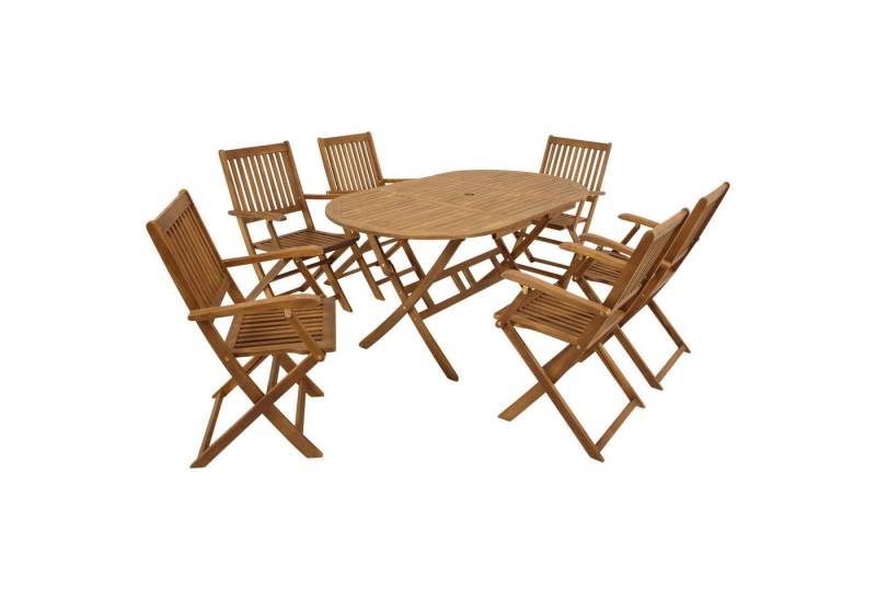 DEGAMO Garten-Essgruppe BENITA, (7-tlg), (6x Stuhl, 1x Tisch oval 85x160cm), Akazie geölt, klappbar von DEGAMO