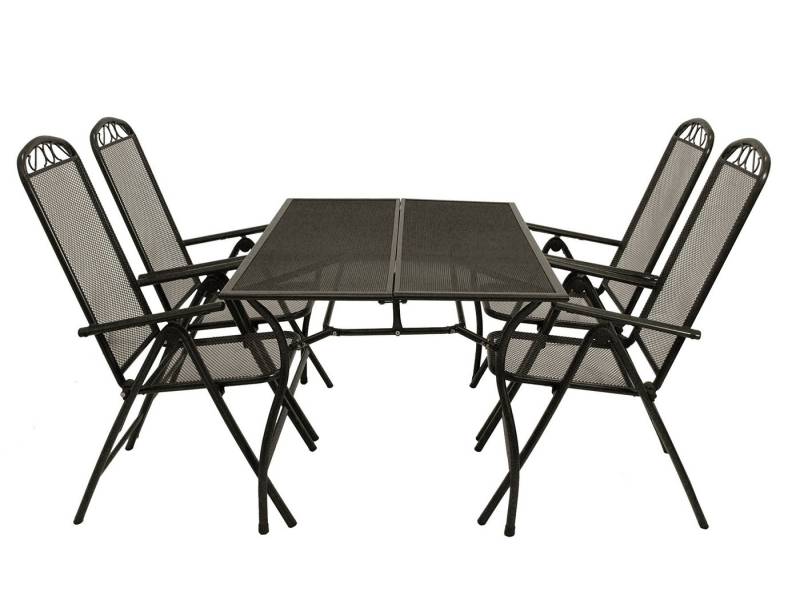 DEGAMO Garten-Essgruppe CLASSIC, (5-tlg), (4x Sessel, 1x Tisch), Stahl und Streckmetall anthrazit von DEGAMO
