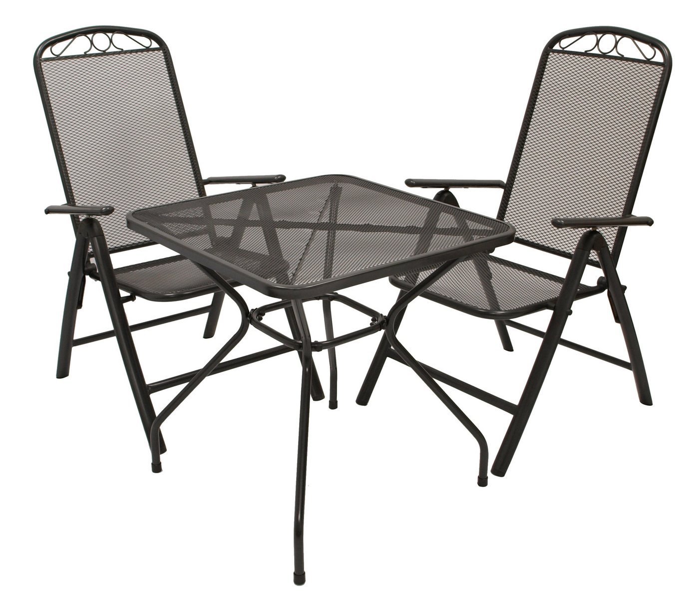 DEGAMO Garten-Essgruppe CLASSIC, (3-tlg), (2x Sessel, 1x Tisch), Stahl und Streckmetall anthrazit von DEGAMO