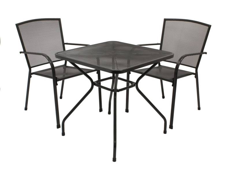 DEGAMO Garten-Essgruppe CLASSIC, (3-tlg), (2x Sessel, 1x Tisch 70x70cm), Stahl und Streckmetall anthrazit von DEGAMO
