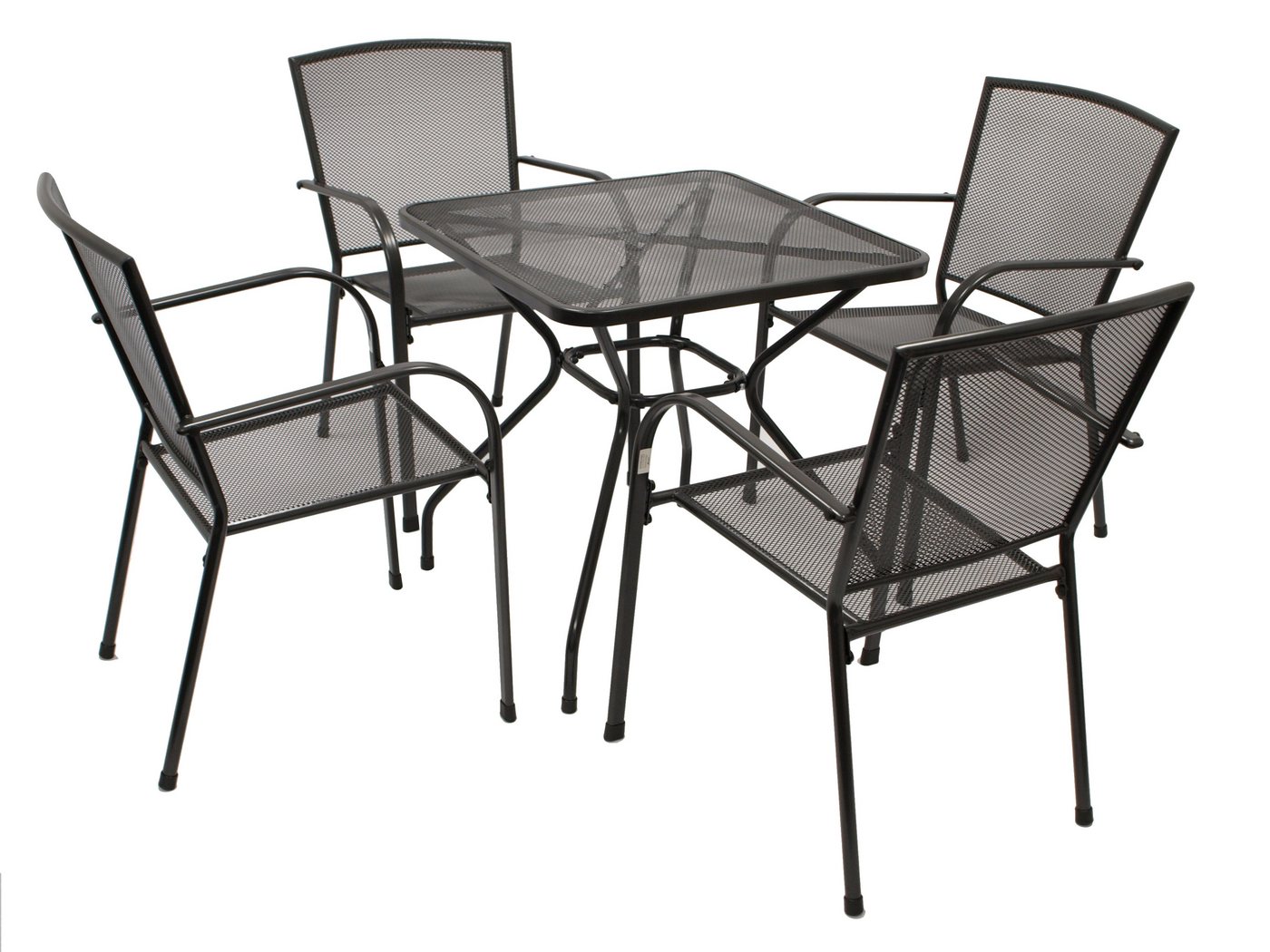 DEGAMO Garten-Essgruppe CLASSIC, (5-tlg), (4x Stapelsessel, 1x Tisch 70x70cm), Streckmetall anthrazit von DEGAMO