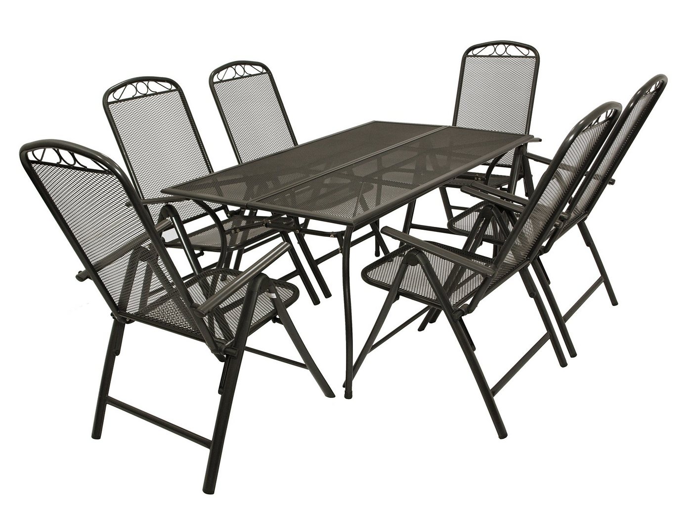 DEGAMO Garten-Essgruppe CLASSIC, (7-tlg), (6x Sessel 1x Tisch), Stahl und Streckmetall anthrazit von DEGAMO