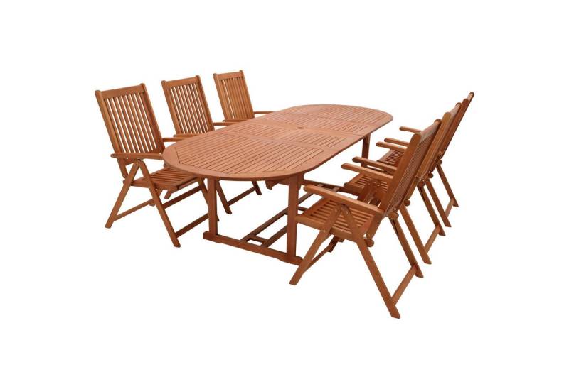 DEGAMO Garten-Essgruppe LAGO, (7-tlg), (6x Klappsessel, 1x Ausziehtisch 180/260x100cm), Eukalyptus geölt von DEGAMO