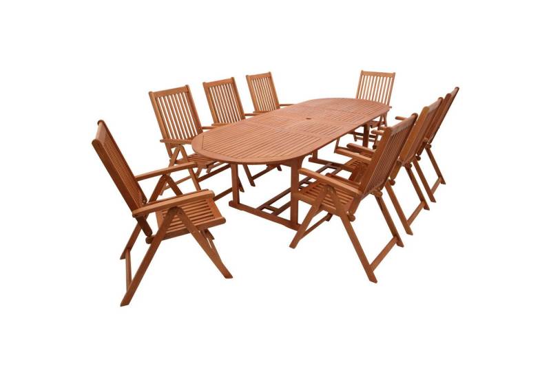 DEGAMO Garten-Essgruppe LAGO, (9-tlg), (8x Klappsessel, 1x Ausziehtisch 180/260x100cm), Eukalyptus geölt von DEGAMO