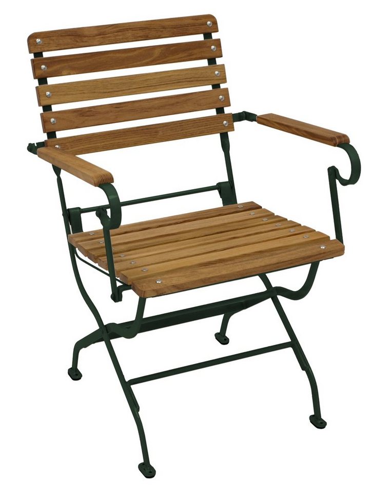 DEGAMO Garten-Essgruppe PASSAU, (3-tlg), (2x Sessel, 1x Tisch 70x70cm), Gestell grün + Robinie, klappbar von DEGAMO