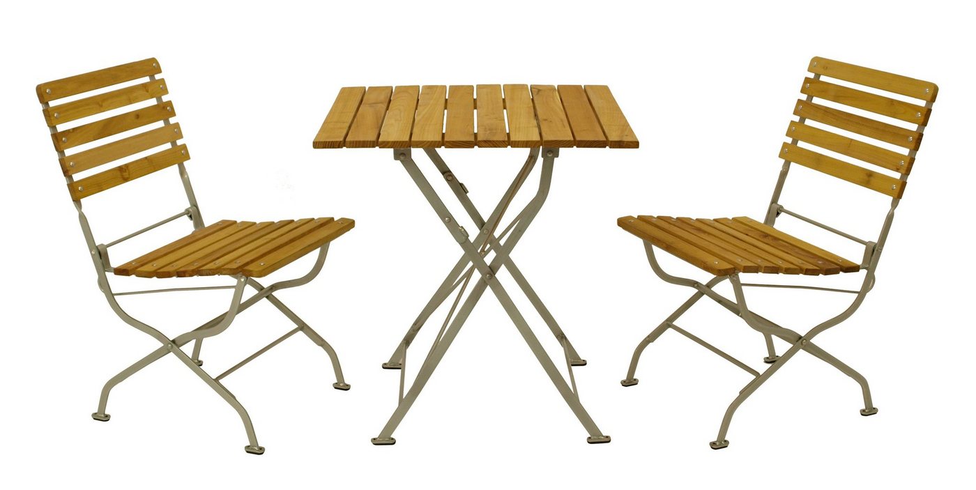 DEGAMO Garten-Essgruppe PASSAU, (3-tlg), (2x Stuhl, 1x Tisch 70x70cm), Gestell verzinkt + Robinie, klappbar von DEGAMO