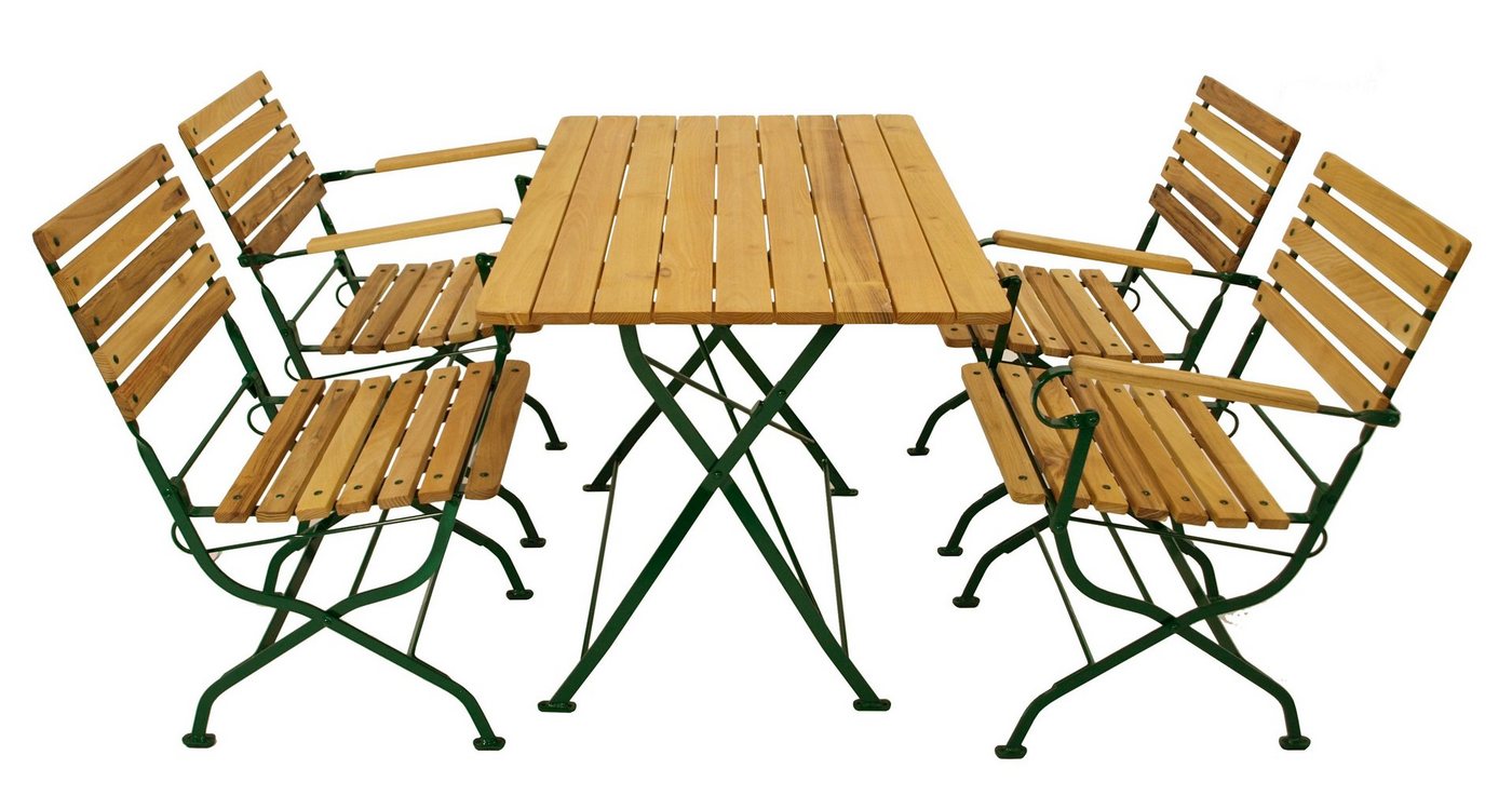 DEGAMO Garten-Essgruppe PASSAU, (5-tlg), (2x Stuhl, 2x Sessel, 1x Tisch 70x110cm), Gestell grün + Robinie von DEGAMO