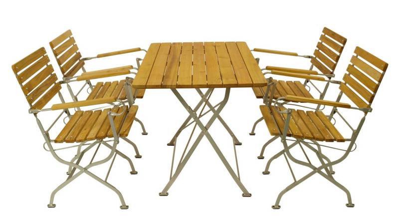 DEGAMO Garten-Essgruppe PASSAU, (5-tlg), (4x Sessel, 1x Tisch 70x110cm), Gestell verzinkt + Robinie, klappbar von DEGAMO