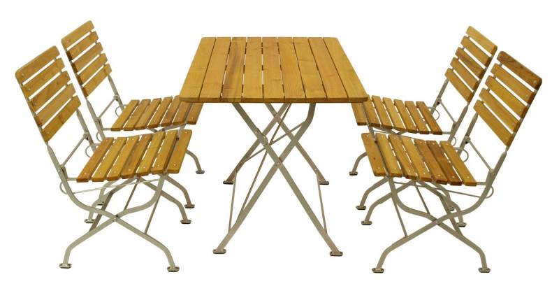 DEGAMO Garten-Essgruppe PASSAU, (5-tlg), (4x Stuhl, 1x Tisch 70x110cm), Gestell verzinkt + Robinie, klappbar von DEGAMO