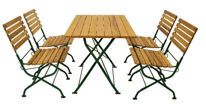 DEGAMO Garten-Essgruppe PASSAU, (5-tlg), (4x Stuhl, 1x Tisch 70x110cm), Gestell grün + Robinie, klappbar von DEGAMO