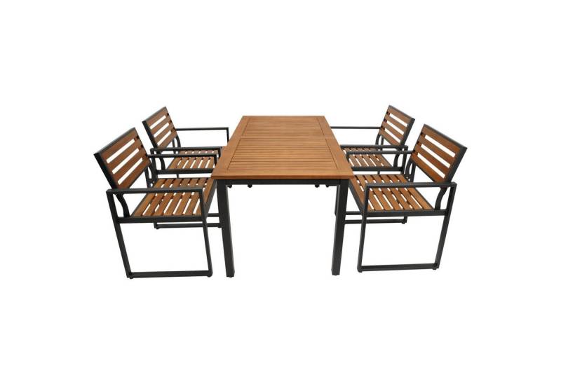 DEGAMO Garten-Essgruppe RAGUSA, (5-tlg), 4x Sessel, 1x Tisch, Metall anthrazit + Akazie, modernes Desing von DEGAMO