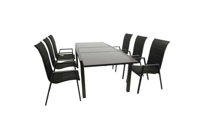 DEGAMO Garten-Essgruppe TORINO Hochlehner, (7-tlg., 6x Stapelsessel, 1x Ausziehtisch) von DEGAMO