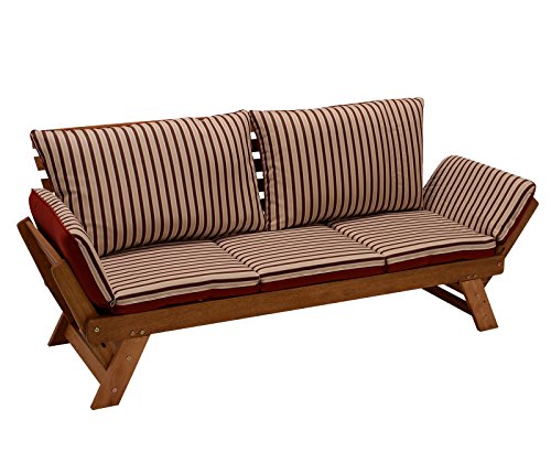 DEGAMO Garten - Liegesofa Tirol 202cm mit klappbaren Seitenlehnen, Eukalyptusholz, mit Wendeauflage rot beige, FSC®-Zertifiziert, Innen und Außen von DEGAMO