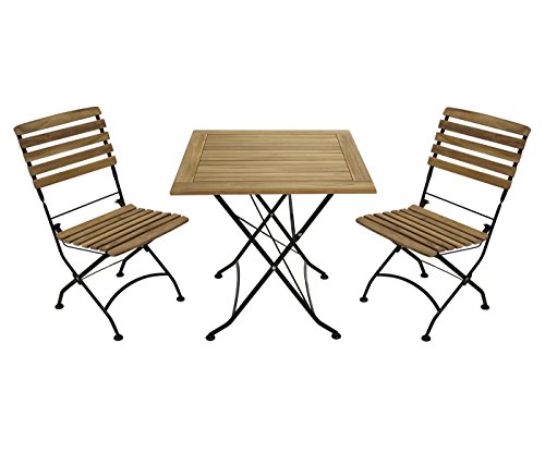 DEGAMO Garten Sitzgruppe Klappgarnitur Jakarta 3-teilig, Flachstahl schwarz + Teak Holz naturfarben geölt, FSC®-Zertifiziert, Outdoor von DEGAMO