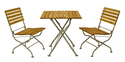 DEGAMO Garten Sitzgruppe Klappgarnitur Passau 3-teilig (2X Stuhl, 1x Tisch eckig 70x70cm), Gestell Flachstahl verzinkt und transparent pulverbeschichtet, Belattung Robinien Holz, Outdoor von DEGAMO