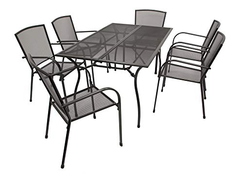 DEGAMO Gartengarnitur Classic 7-teilig, 6X Stapelsessel und 1x Tisch 90x150cm rechteckig, Streckmetall anthrazit beschichtet DEGAMO Gartengarnitur Classic 7-teilig, 6X Stapelsessel und 1x Tisch 90x150cm rechteckig, Streckmetall anthrazit beschichtet von DEGAMO