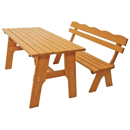 DEGAMO Gartengarnitur Freital 150cm 2-teilig, 1x Bank 150cm und 1x Tisch 72x150cm, Kiefer lackiert, Outdoor von DEGAMO