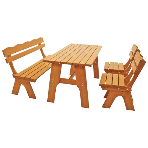 DEGAMO Gartengarnitur Freital 150cm 4-teilig, 2X Stuhl, 1x Bank 150cm 3-sitzer und 1x Tisch 72x150cm, Kiefer lackiert, Outdoor von DEGAMO