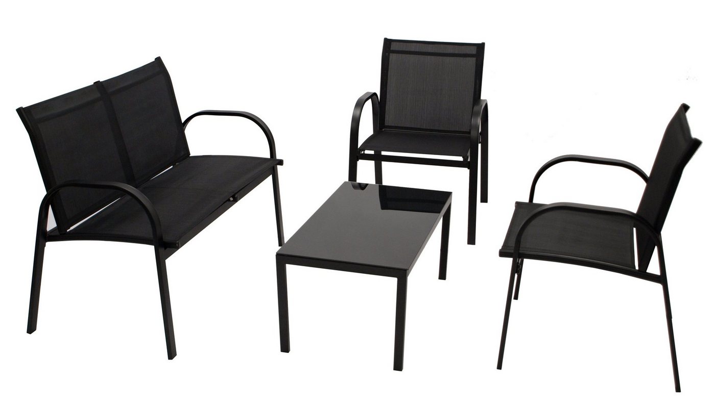 DEGAMO Gartenlounge-Set ARONA, (4-tlg), (2x Sessel, 1x Sofa, 1x Tisch), Metall + Kunstgewebe schwarz von DEGAMO