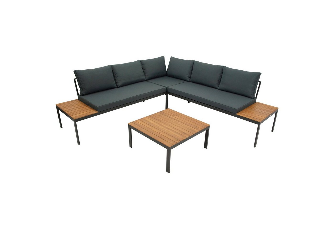 DEGAMO Gartenlounge-Set RANGUN, Ecksofa 225x225cm + Tisch, Stahl verzinkt + Akazie, Polster grau von DEGAMO