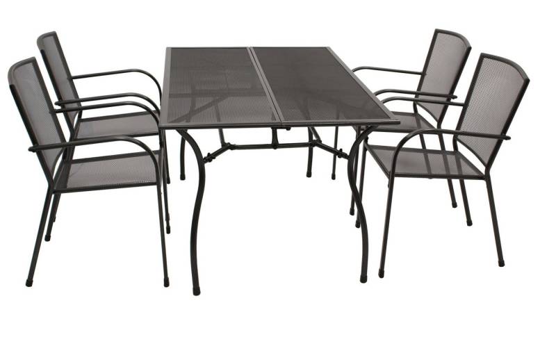 DEGAMO Garten-Essgruppe CLASSIC, (5-tlg), (4x Sessel, 1x Tisch), Stahl und Streckmetall anthrazit von DEGAMO