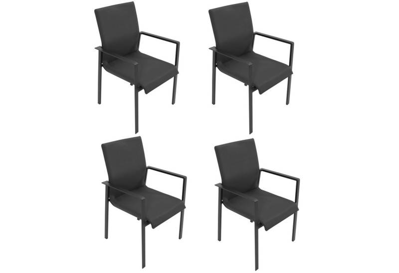 DEGAMO Gartensessel ALMADA schnelltrocknend (4er Set), Aluminum anthrazit, Sitzfläche gepolstert grau, stapelbar, wetterfest von DEGAMO