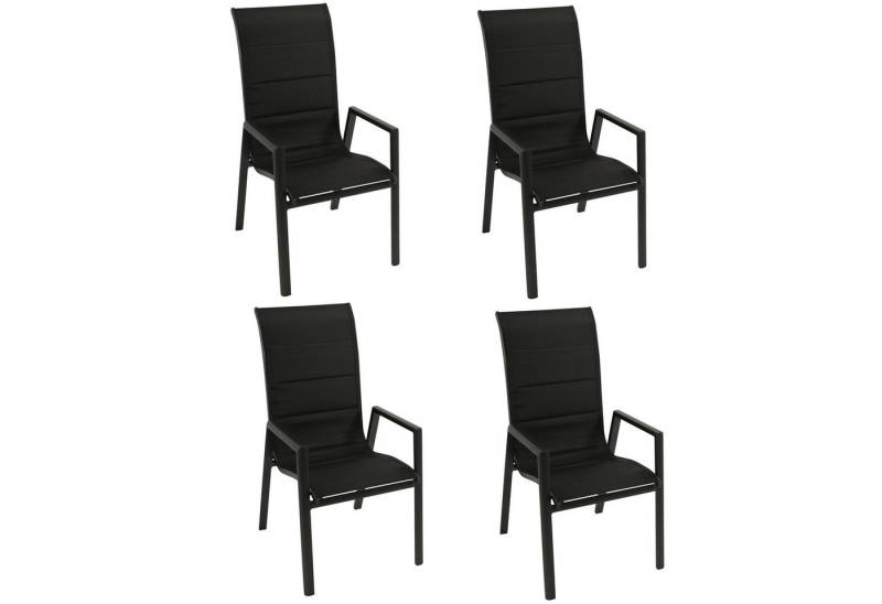 DEGAMO Gartensessel LAGOS Hochlehner (4er Set), Aluminium anthrazit, Kunstgewebe gepolstert schwarz, stapelbar von DEGAMO