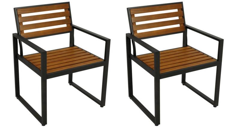 DEGAMO Gartensessel RAGUSA (2-St., 2er Set), Metall anthrazit + Akazie geölt, modernes Design von DEGAMO