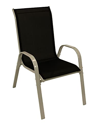 DEGAMO Gartensessel Stapelsessel PALAMOS, Metall Silbergrau + Textilgewebe schwarz, stapelbar, Outdoor, 4 STÜCK von DEGAMO