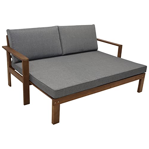 DEGAMO Gartensofa Liegesofa Parana 180x136cm ausziehbar, Akazienholz braun gölt, mit Polsterauflagen grau, Indoor und Outdoor von DEGAMO