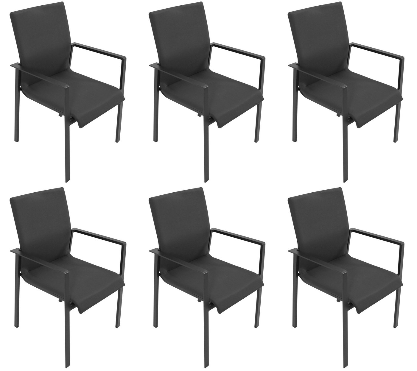 DEGAMO Gartenstuhl ALMADA schnelltrocknend (6er Set, 6 St), Aluminum anthrazit, Sitzfläche gepolstert grau, stapelbar, wetterfest von DEGAMO