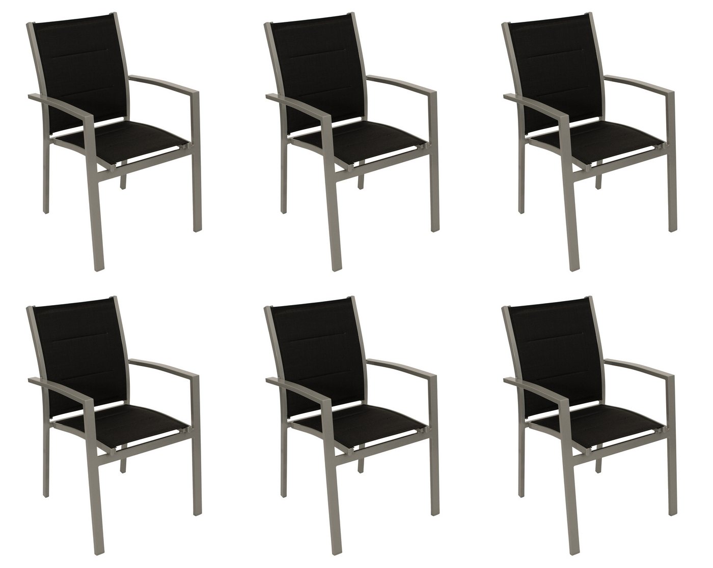 DEGAMO Gartenstuhl RIVERA (6er Set, 6 St), stapelbar, Alu silbergrau, gepolstertes Textilgewebe schwarz von DEGAMO