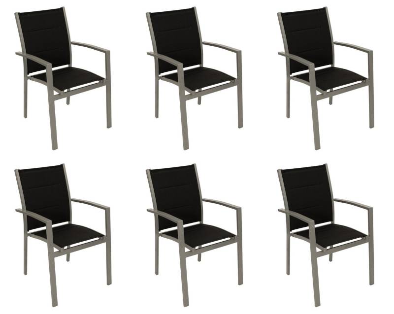 DEGAMO Gartenstuhl RIVERA (6er Set, 6 St), stapelbar, Alu silbergrau, gepolstertes Textilgewebe schwarz von DEGAMO