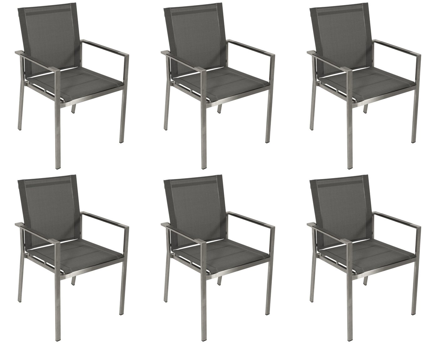 DEGAMO Gartenstuhl SYDNEY (6er Ser, 6 St), Edelstahl + Kunstgewebe grau, wetterfest, stapelbar von DEGAMO