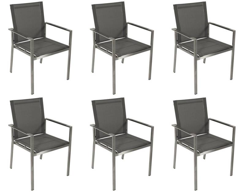 DEGAMO Gartenstuhl SYDNEY (6er Ser, 6 St), Edelstahl + Kunstgewebe grau, wetterfest, stapelbar von DEGAMO