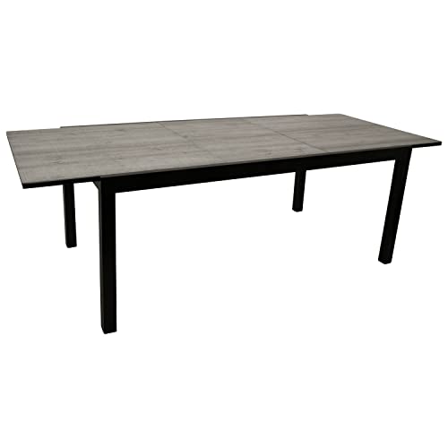 DEGAMO Gartentisch Ausziehtisch FARO XXL, 200/300x110cm, Aluminium anthrazit + Glas in Keramikoptik hellgrau, Outdoor von DEGAMO