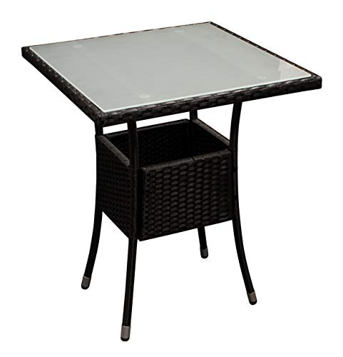 DEGAMO Gartentisch Bistrotisch PIENZA 60x60cm quadratisch, Metallgestell + Bespannung Polyrattan schwarz, Tischplatte Glas mattiert, Outdoor von DEGAMO