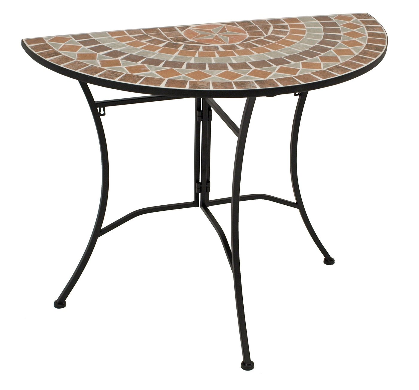 DEGAMO Gartentisch LUCCA (1-St), Wandtisch halbrund 45x90cm, Eisen schwarz, Platte Mosaik terracotta von DEGAMO