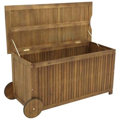 DEGAMO Kissenbox Auflagenbox NAVARRA mit Rollen, Akazienholz braun geölt, Outdoor, FSC®-zertifiziert von DEGAMO