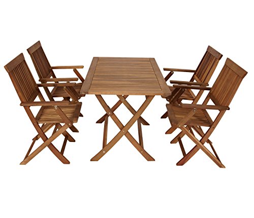 DEGAMO Klappgarnitur Gartengarnitur Tobago Akazie 5-teilig (4X Klappsessel, 1x Klapptisch 70x120cm), FSC®-Zertifiziert von DEGAMO