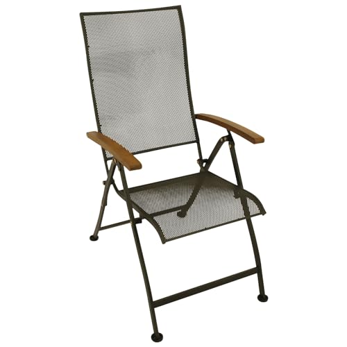 DEGAMO Klappsessel Gartensessel CHIASSO Hochlehner, Metall und Streckmetall verzinkt und anthrazitfarben pulverbeschichtet, Armlehnen Akazie, Outdoor von DEGAMO