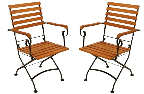 DEGAMO Klappsessel Gartenstuhl HOFGARTEN mit Armlehnen, Gestell Flachstahl schwarz pulverbeschichtet, Belattung Eukalyptus Hartholz, klappbar, Outdoor, 2 STÜCK von DEGAMO